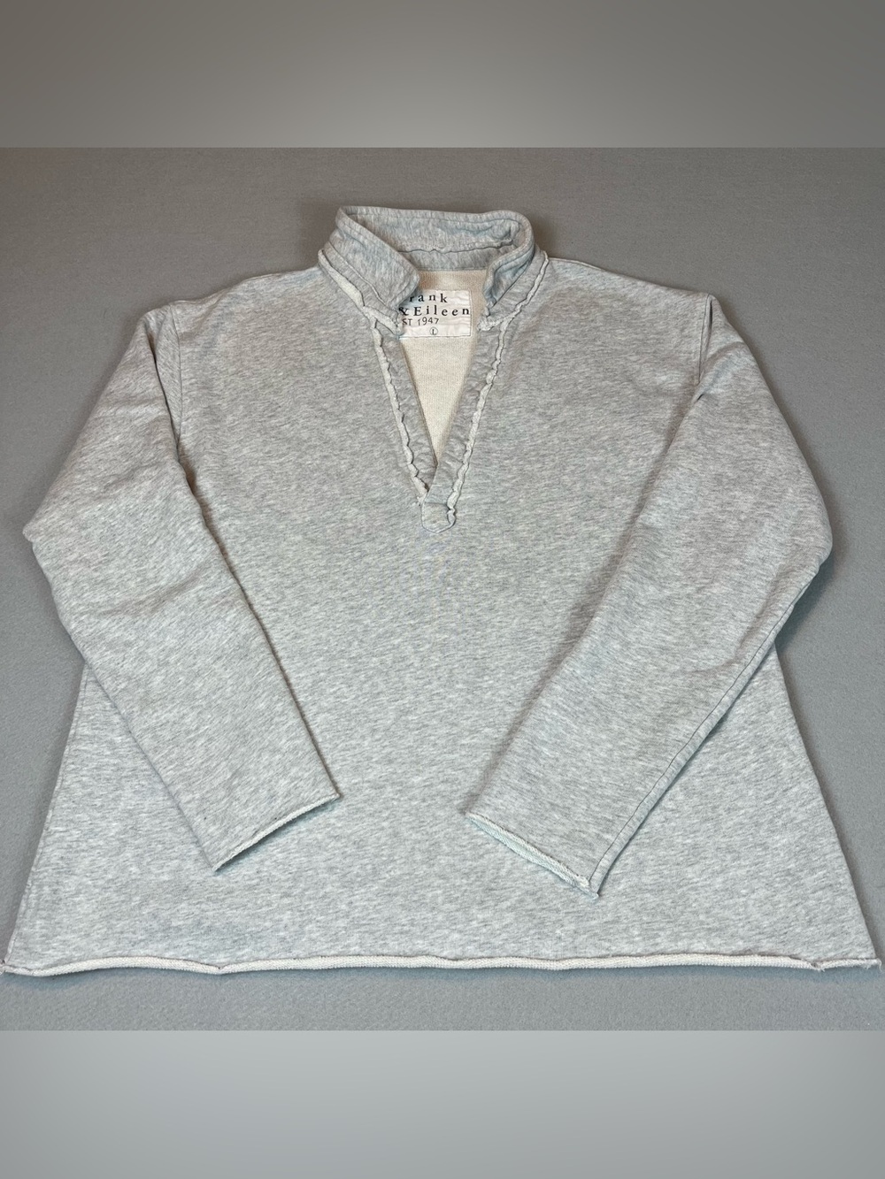 Frank And Eileen Tee Lab Gray Raw Hem Plunge Neck Sweatshirt Large